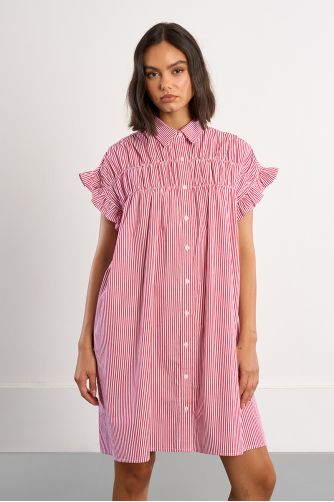 Robe chemise en coton, smockée