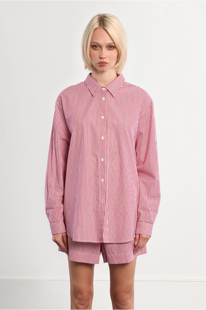 Oversized shirt in red striped cotton