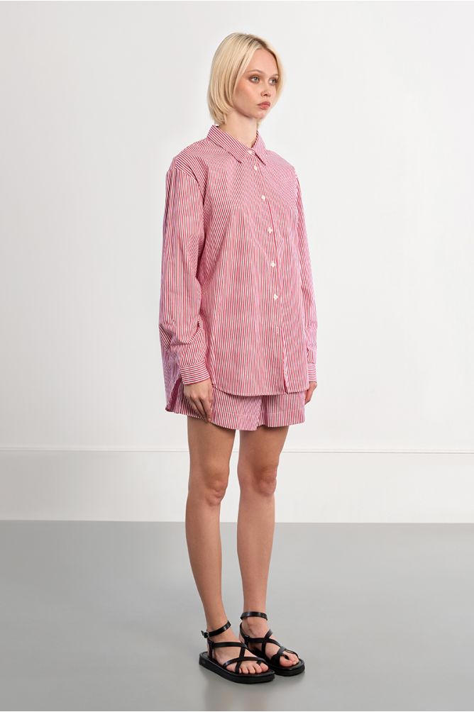 Oversized shirt in red striped cotton