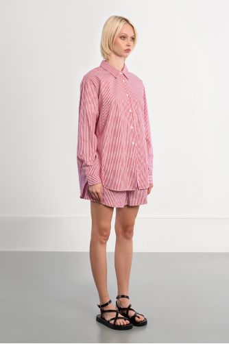 Chemise oversize en coton rouge rayée