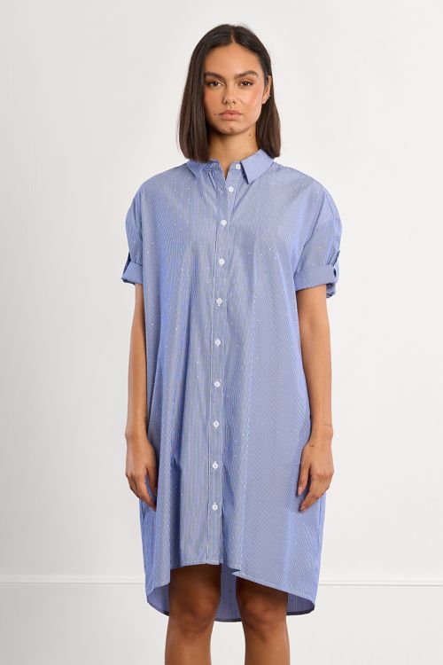 Oversized shirt dress with rhinestones