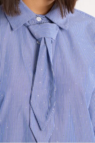 Oversized striped and rhinestone shirt with tie