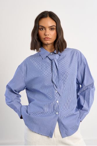 Oversized striped and rhinestone shirt with tie