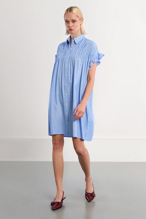 Cotton shirt dress, smocked
