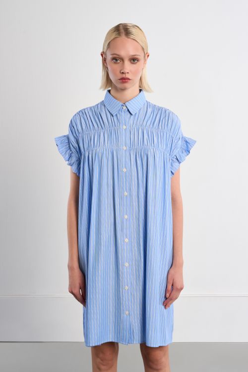 Robe chemise en coton, smockée
