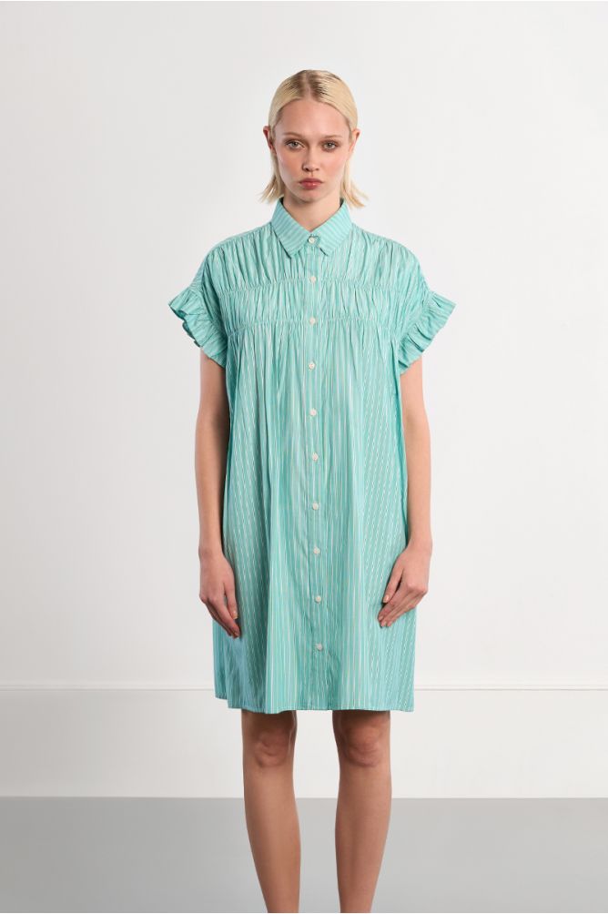 Cotton shirt dress, smocked