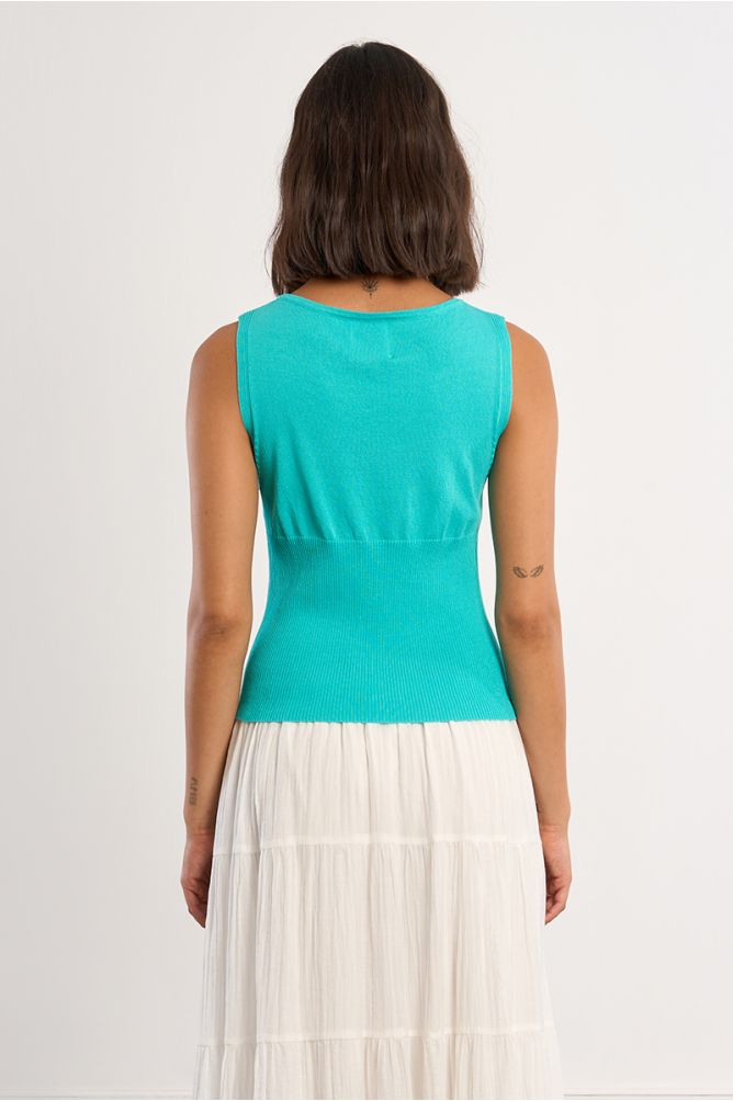 Top de mujer sin manga, en tejido de punto, ajustado.