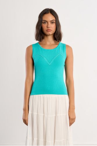 Top de mujer sin manga, en tejido de punto, ajustado.