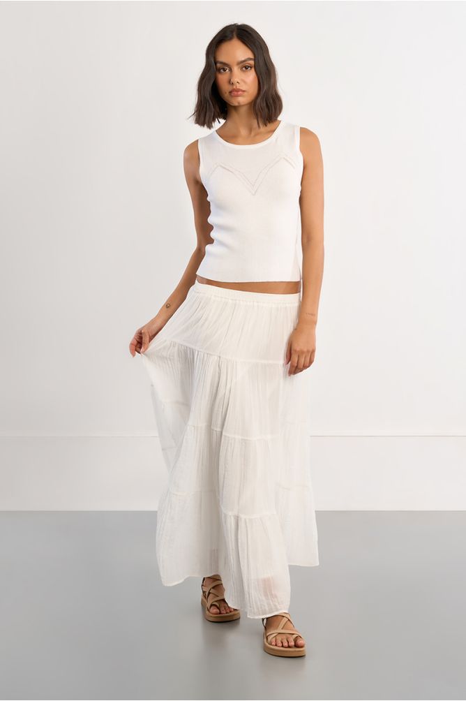 Top de mujer sin manga, en tejido de punto, ajustado.