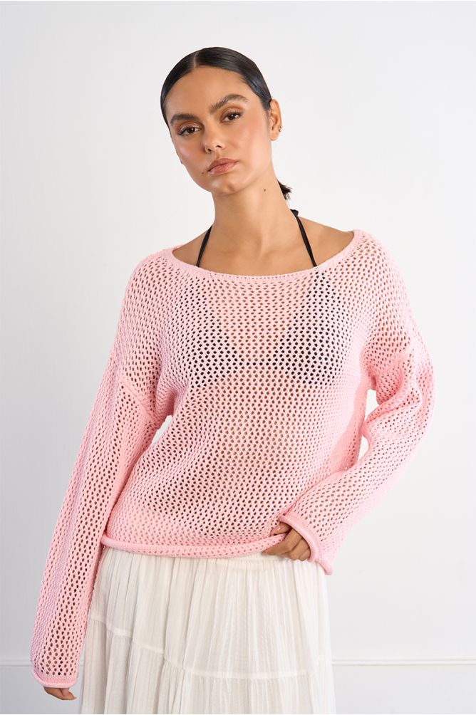 Jersey de mujer de manga larga, en punto acanalado.