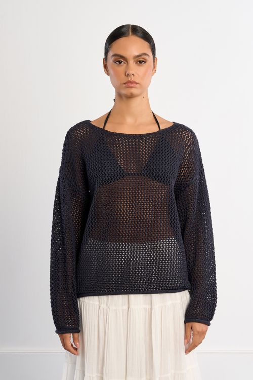 Jersey de mujer de manga larga, en punto acanalado.