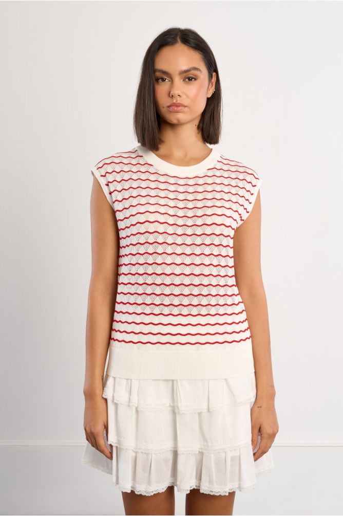 Jersey de mujer de manga corta, estampado rayas.