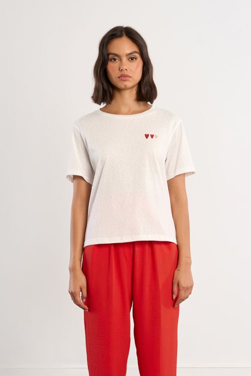 Embroidered hearts T-shirt
