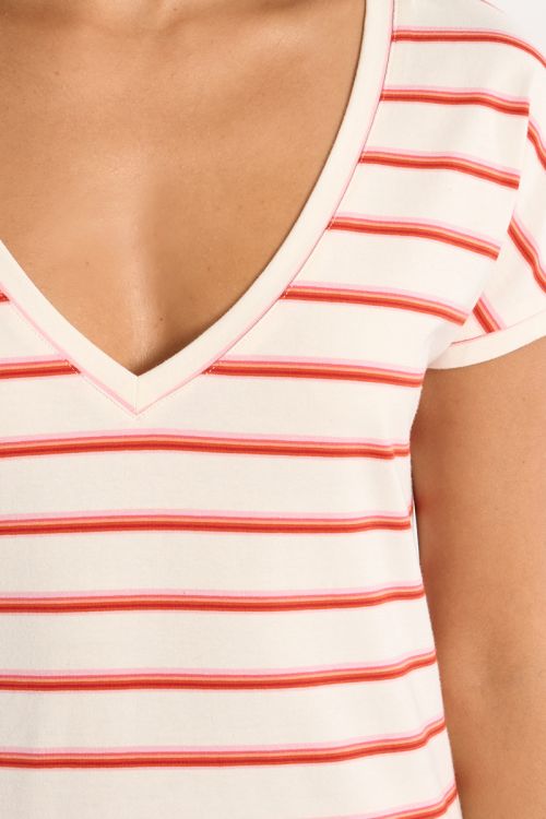 Camiseta de mujer de manga corta, estampado rayas.