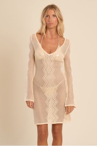 Robe courte de plage en crochet