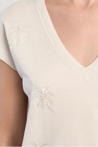 Maille manches courtes aux motifs palmiers