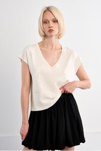 Maille manches courtes aux motifs palmiers