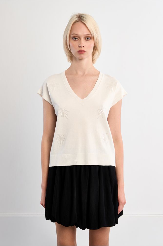 Maille manches courtes aux motifs palmiers