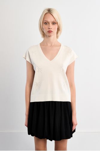 Maille manches courtes aux motifs palmiers