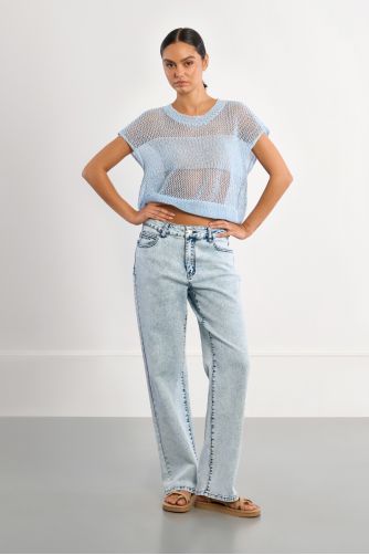 Jersey de mujer de manga corta, en punto acanalado.