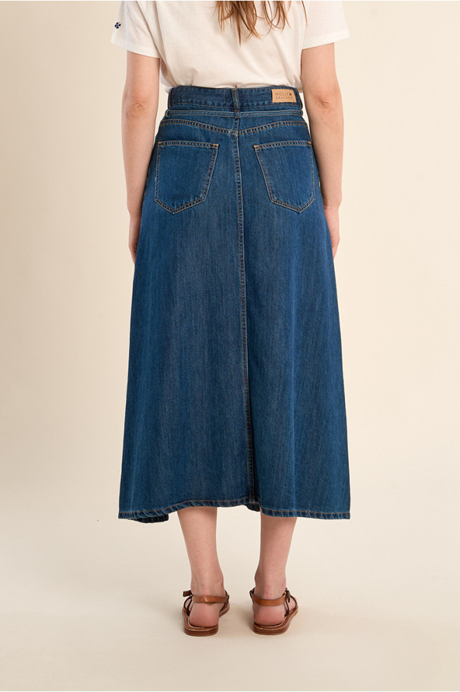 Long denim skirt, knotted