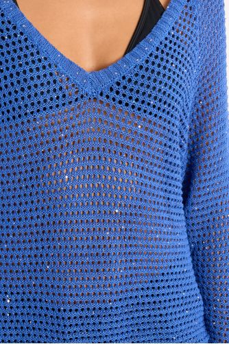 V-neck sweater, studded with rhinestones