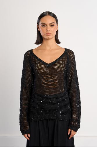 Pull en col V, parsemé de strass