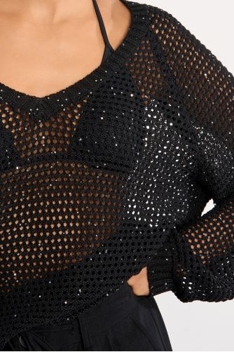 Pull en col V, parsemé de strass