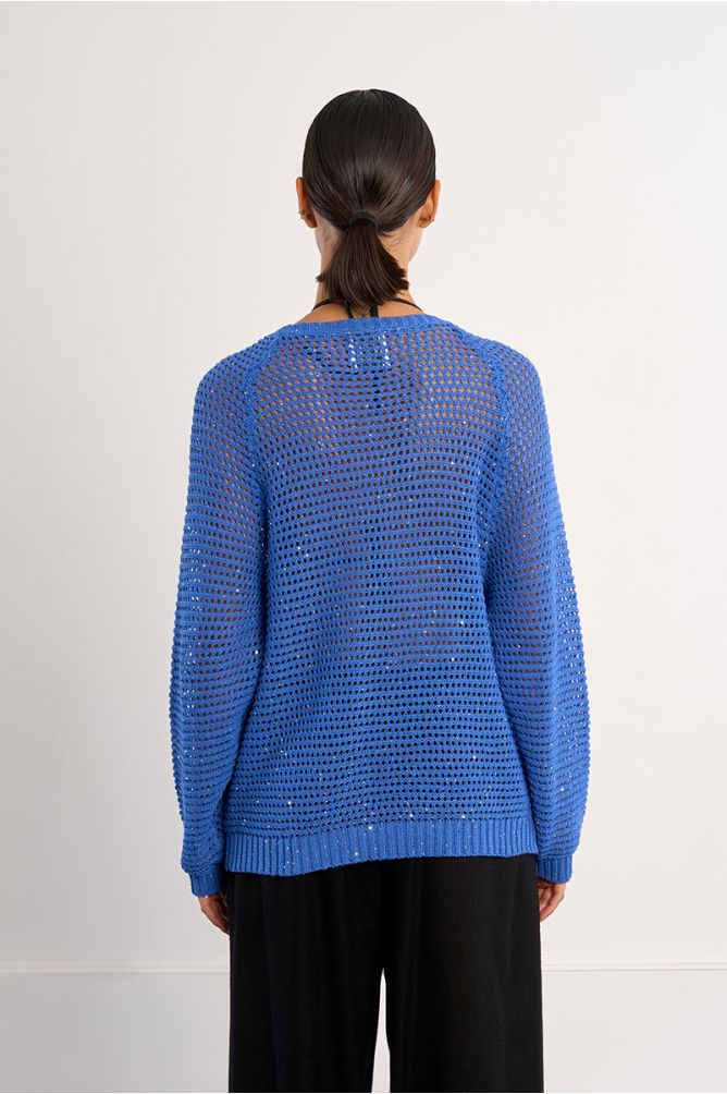 V-neck sweater, studded with rhinestones