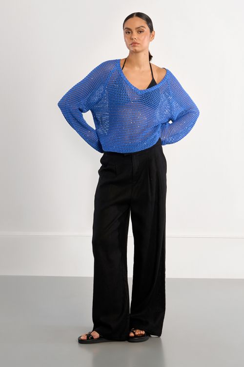 V-neck sweater, studded with rhinestones