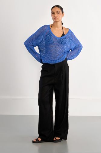 V-neck sweater, studded with rhinestones