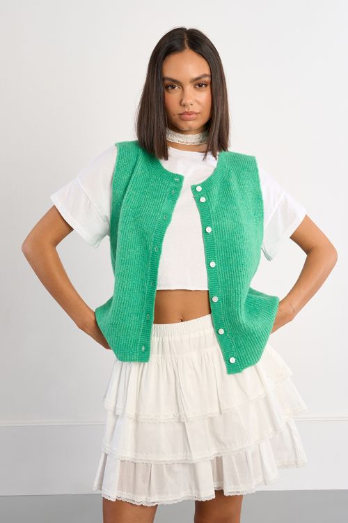 Sleeveless cardigan, buttoned