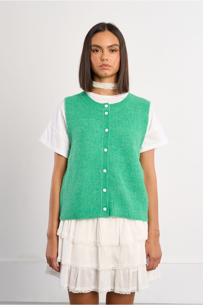 Sleeveless cardigan, buttoned