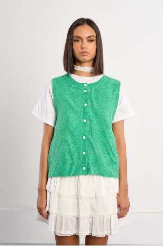 Sleeveless cardigan, buttoned