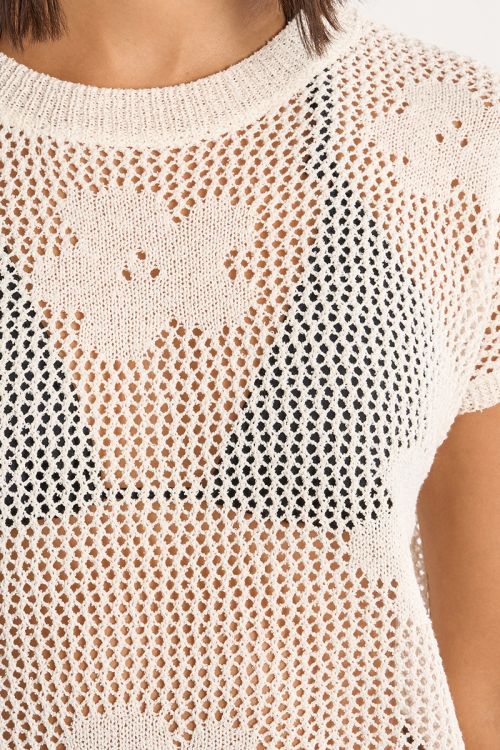 Jersey de mujer de manga corta, detalle flores.