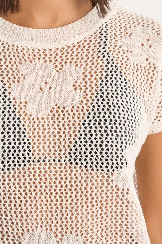 Jersey de mujer de manga corta, detalle flores.