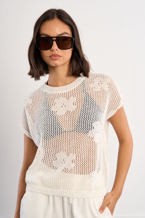 Haut en maille fine avec détails fleurs