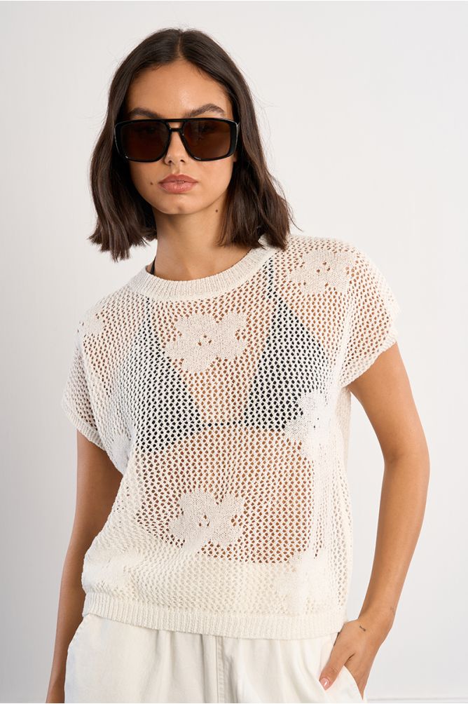 Haut en maille fine avec détails fleurs