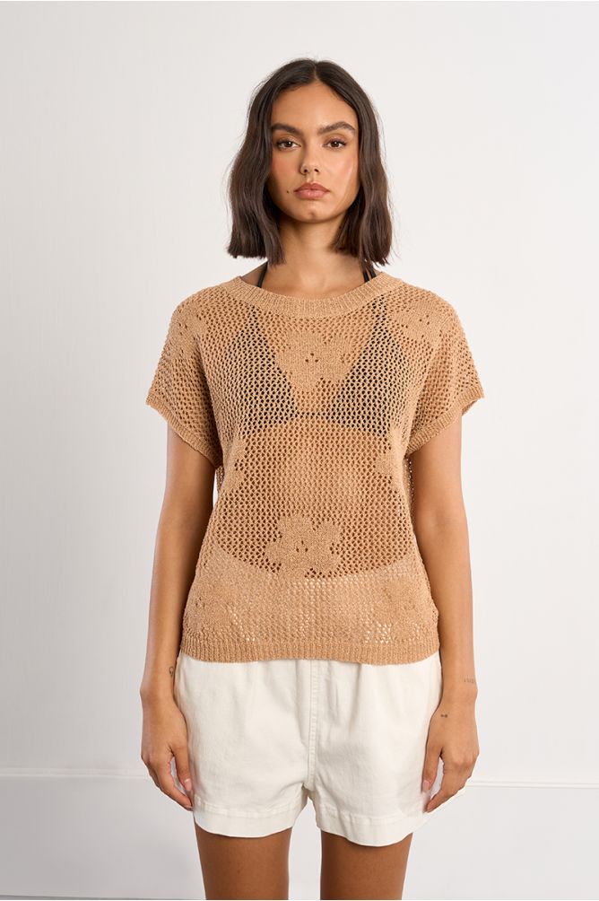 Haut en maille fine avec détails fleurs