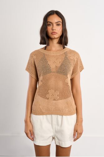 Haut en maille fine avec détails fleurs