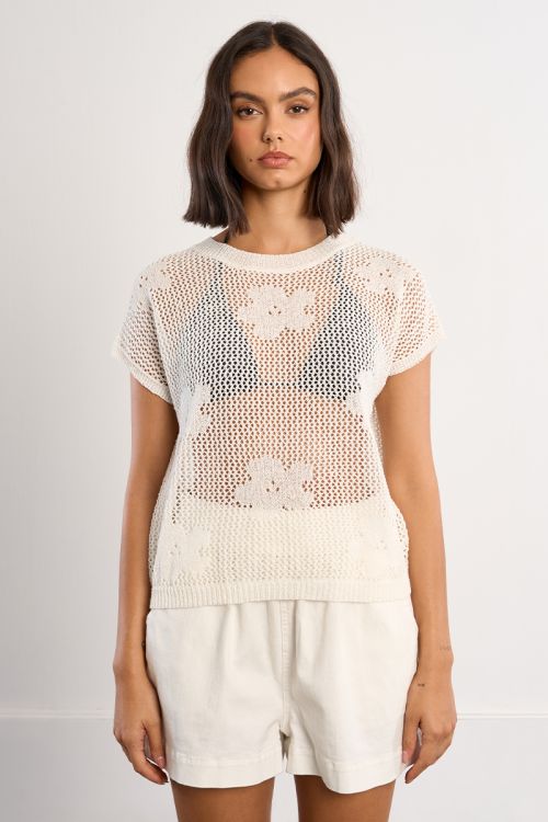 Haut en maille fine avec détails fleurs