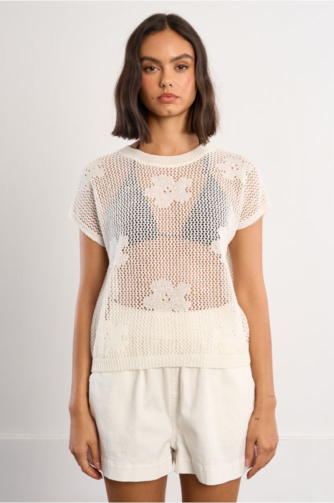 Haut en maille fine avec détails fleurs