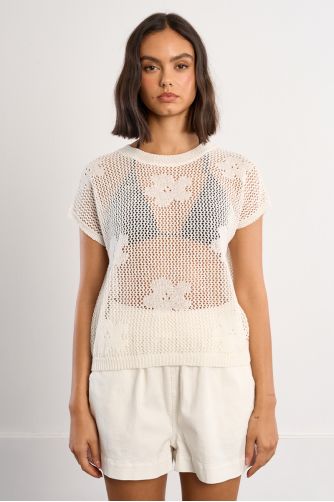 Haut en maille fine avec détails fleurs