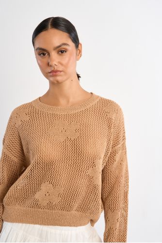 Jersey de mujer de manga larga, detalle flores.