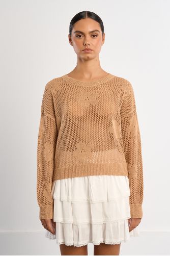 Fine knit sweater with floral details