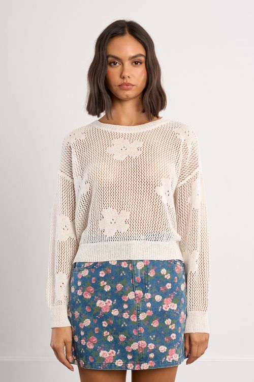 Jersey de mujer de manga larga, detalle flores.