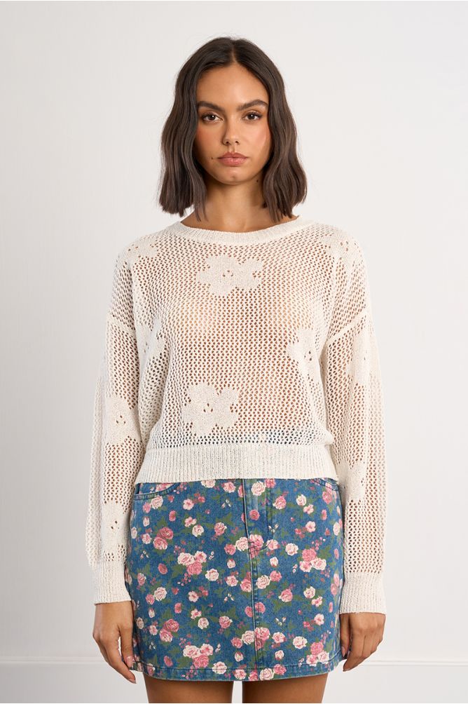 Pull en maille fine avec détails fleurs