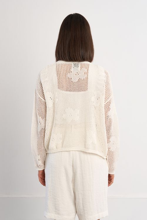 Fine knit cardigan with floral details