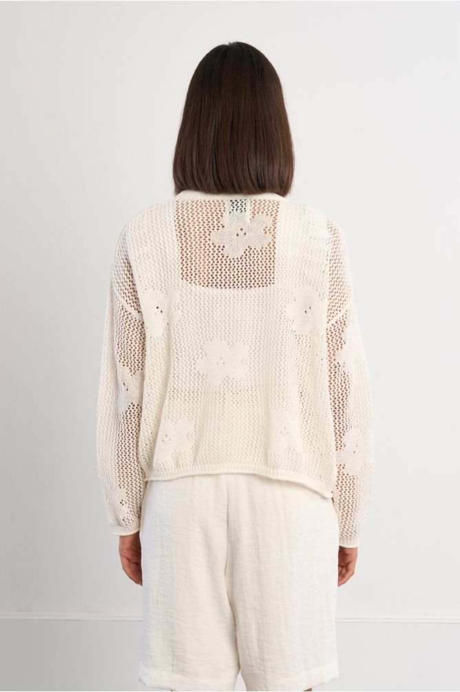 Cardigan en maille fine avec détails fleurs
