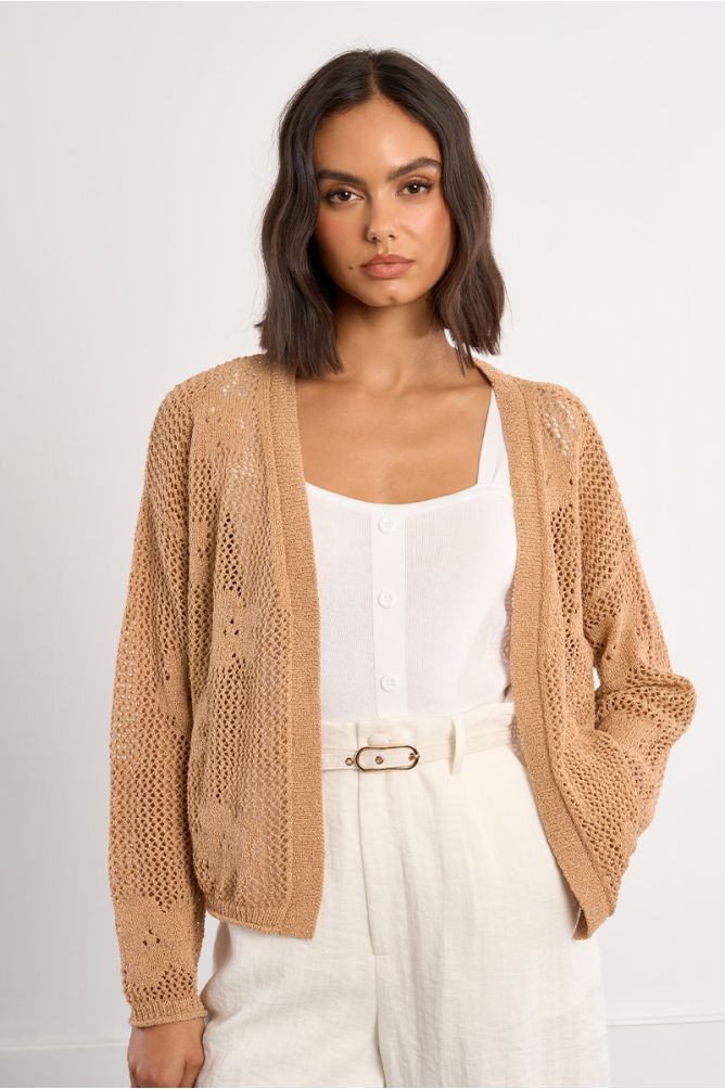 Cardigan en maille fine avec détails fleurs